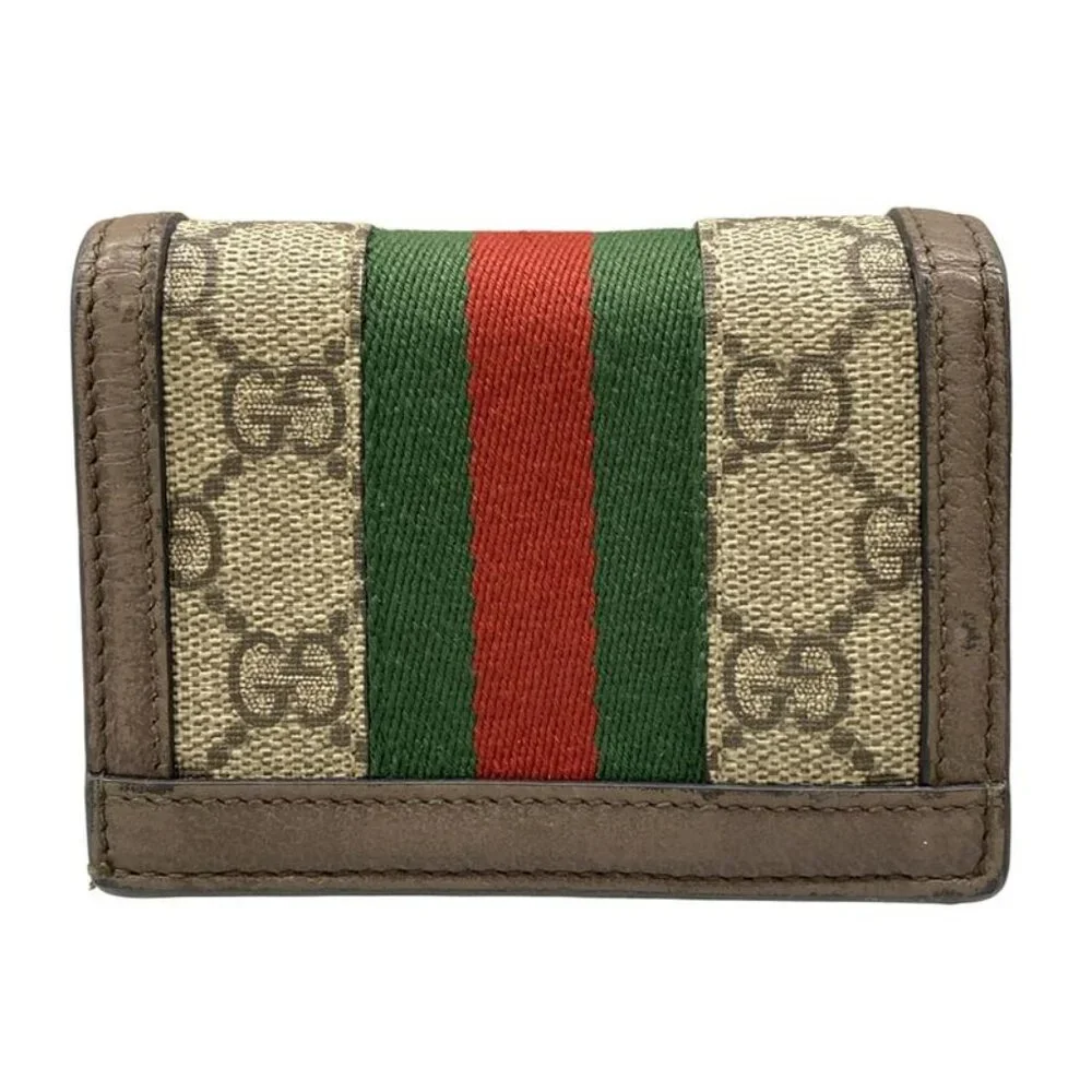 Gucci Bifold Wallet Ophidia Dark Brown Red Multi Cotton Leather Dark X Multi - Picture 2 of 7